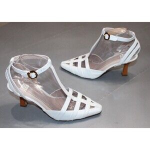 Louise et Cie Lo Lakma White Leather Strappy Heels Pointed Toe Bridal  7.5